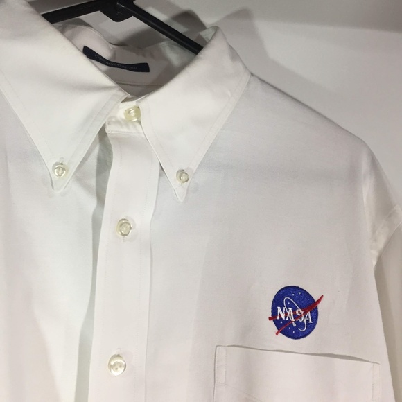 Lands End Mens White Oxford Shirt Nasa 